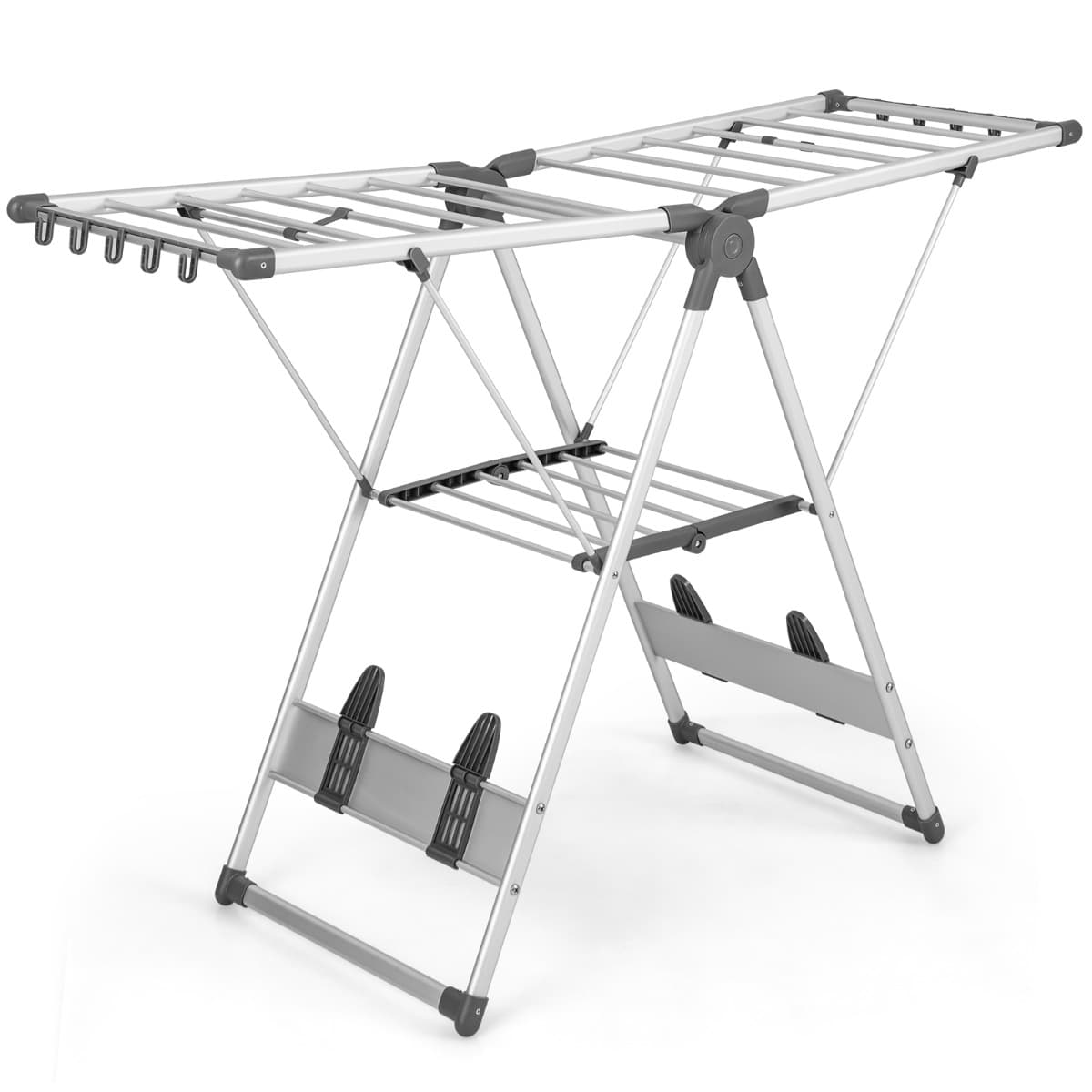 Étente à Linge Pliable en Aluminium à 2 Niveaux 5 Niveaux de Hauteur Réglable 21 Rails de Séchage Ét