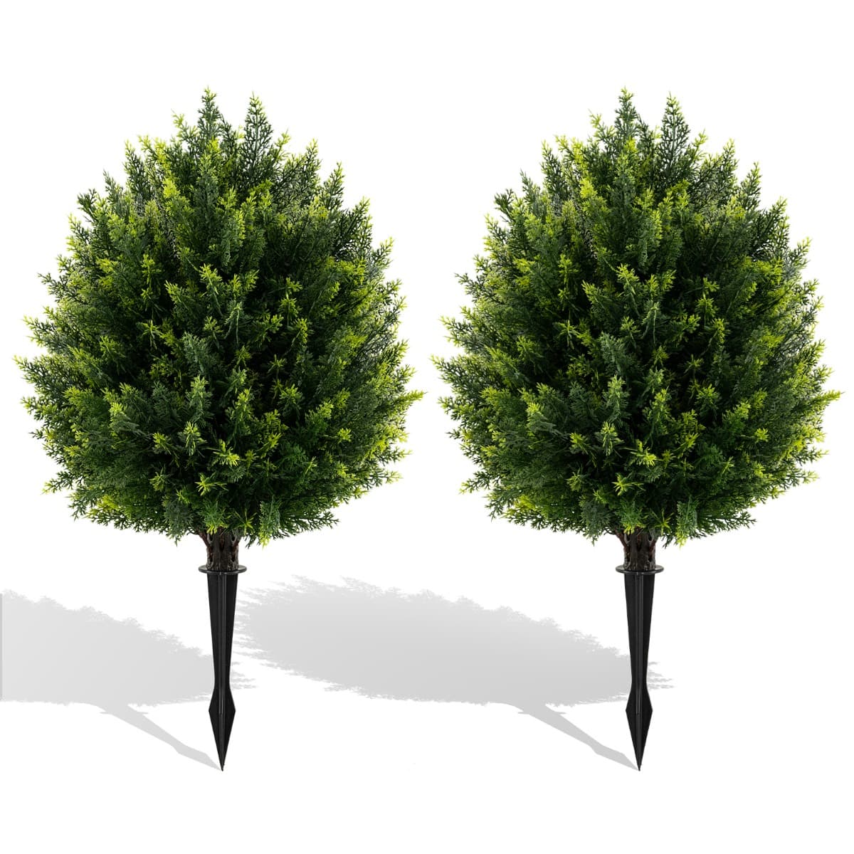 CostwayEnsemble de 2 Boules d'Arbres Topiaires Artificiels en Cyprès de 61 CM Faux Arbustes en Cèdre avec Pique au Sol Plantes Artificielles Vert